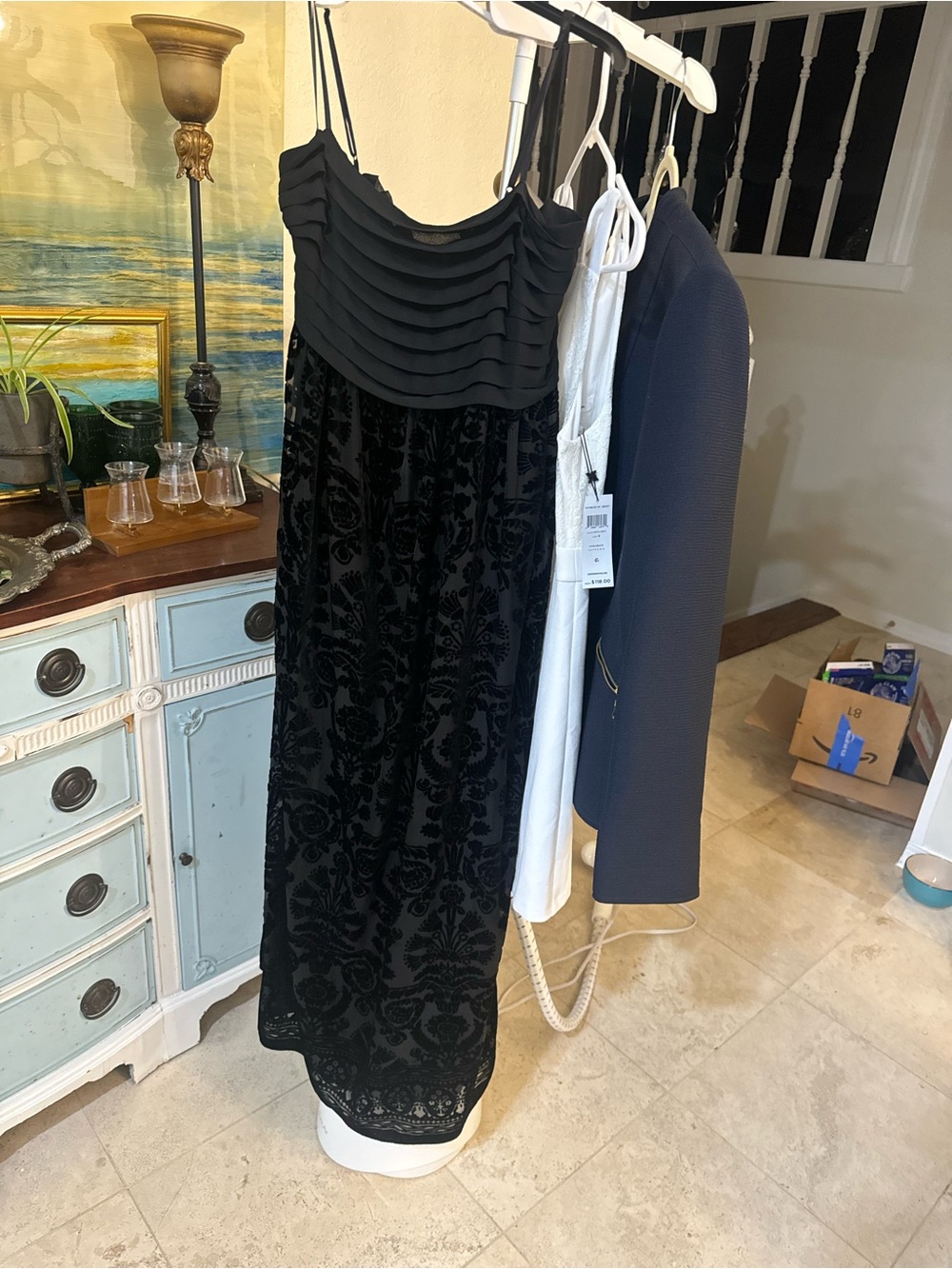 Max Studio Black Velvet Flocked Maxi Slip Dress